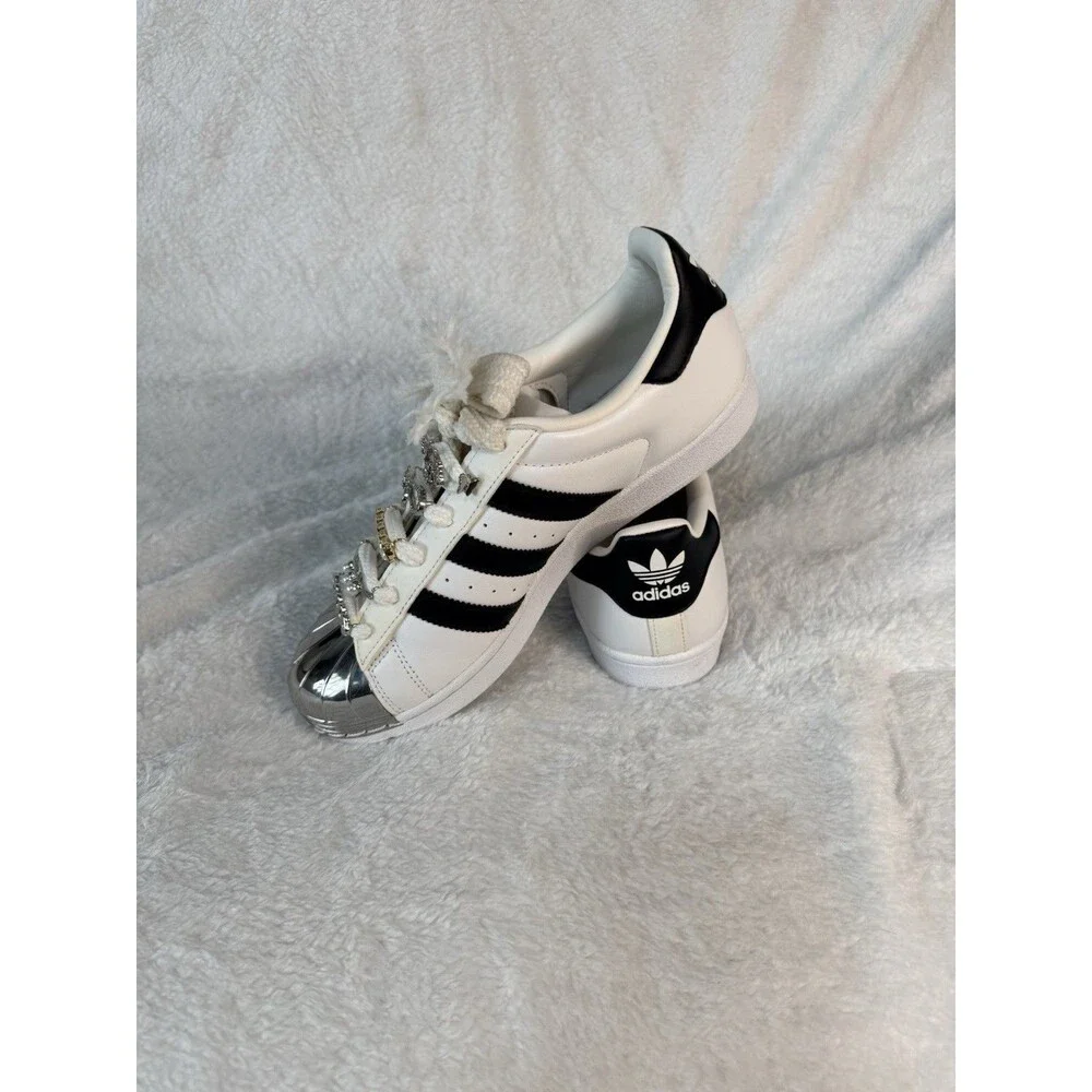 adidas Superstar Customized Women’s Sneakers White Black Metallic Silver Logo